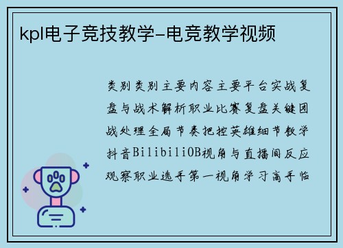 kpl电子竞技教学-电竞教学视频